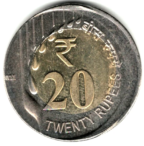 ERROR - 2021 INDIA REPUBLIC 20 RUPEE RAINDROP BI-METALIC 1 UNC ERROR COIN # B - Image 2 of 2
