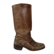Vintage Frye Campus Brown Leather Knee High Boot Pull On Round Toe Western