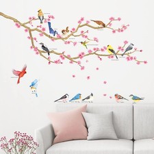 DECOWALL DWL-2009 Garden Birds and Cherry Blossom Wall Stickers Wall Decals P...