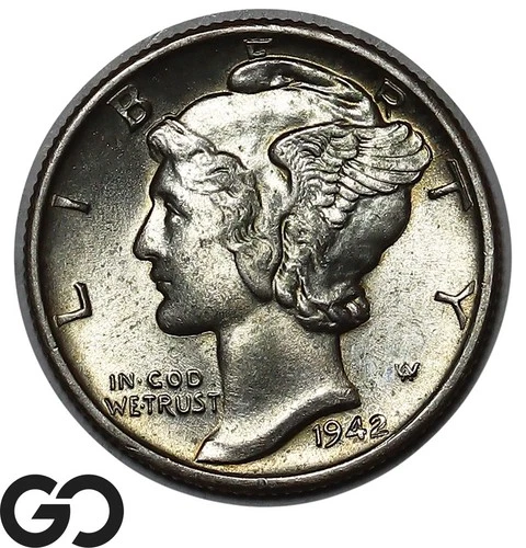 1942 Mercury Dime, Full Split Bands, Gem BU++ FSB