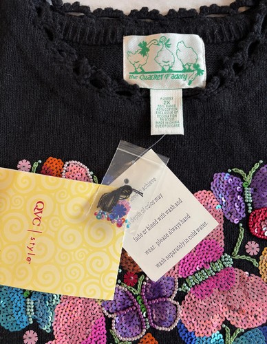 NWT QUACKER FACTORY SIZE 2X- EMBELLISHED SWEATER SEQUIN BUTTERFLIES- QVC - Picture 3 of 3