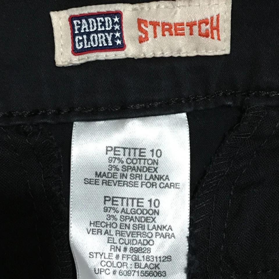 Faded Glory Stretch Wide Leg Chino Pants Womens Size Petite 10 (31x28) Black - Image 2 of 4