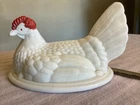 Vintage Milk Glass Hen on Nest Top Lid - Split Tail Style Covered Dish