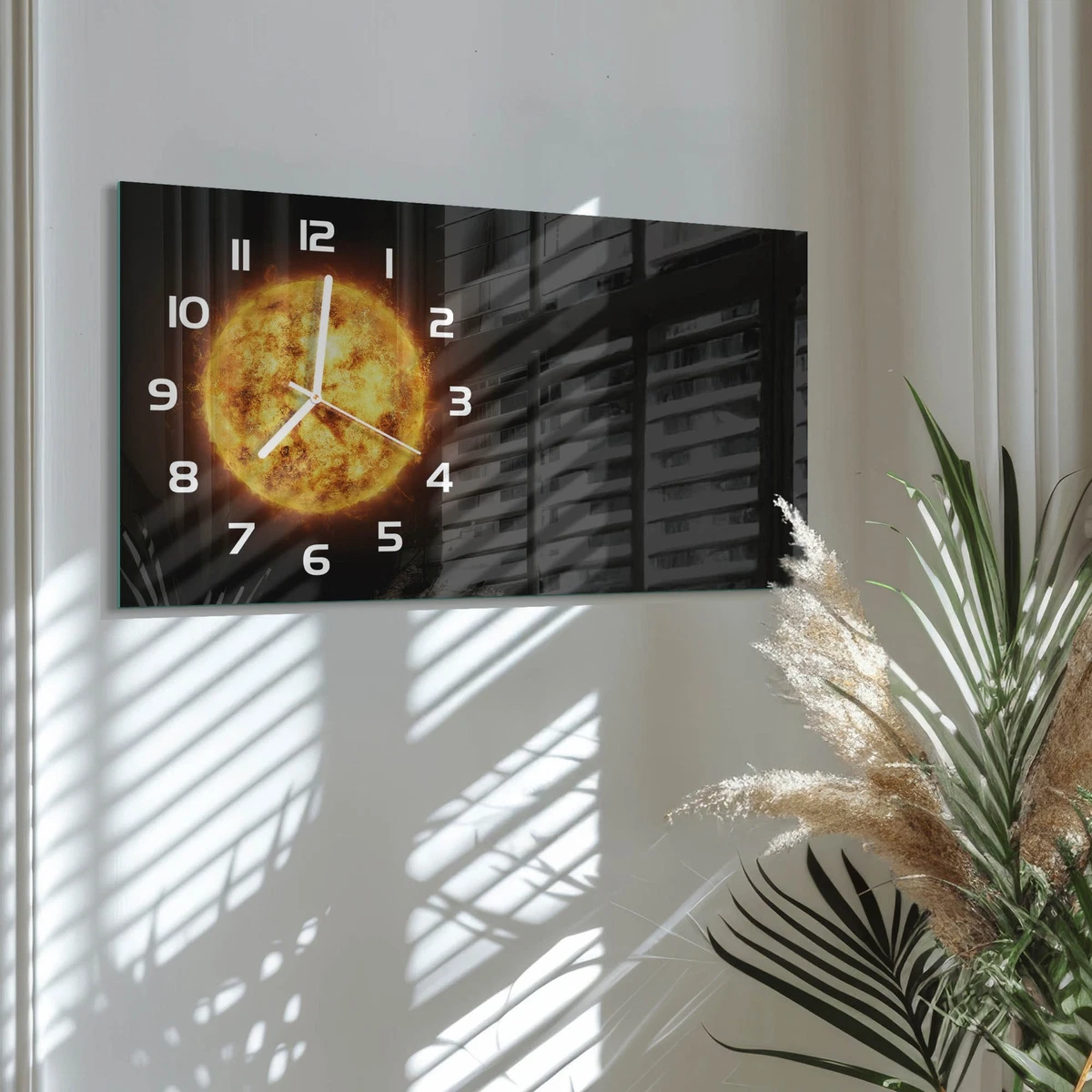 Reloj de Pared Rectangular Horizontal Vidrio Templado Premium Soleado 60x30 cm