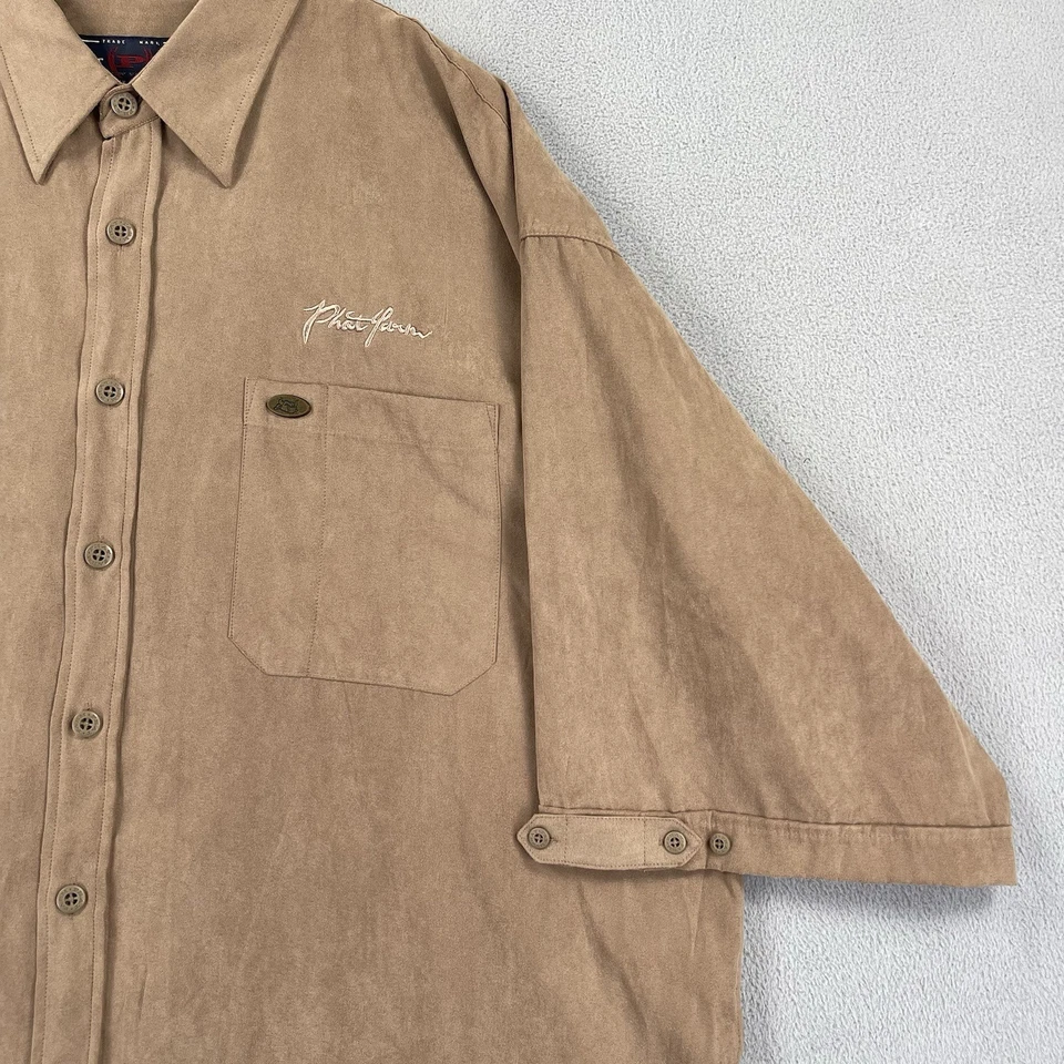 Phat Farm Shirt Men’s 3XL Brown Suede Short Sleeve Button Up Y2k Retro Logo - Image 3 of 4