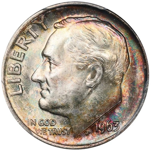 1963 Toned Roosevelt Dime PCGS MS 66+ 66 Plus See Video Toning Silver Coin 10C