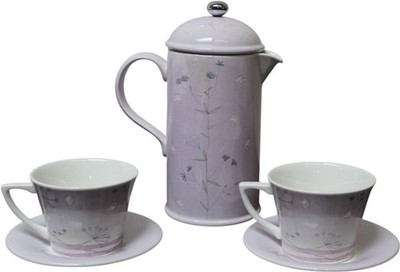 Portmeirion Dawn von Julie Ingham Keramik Kaffeemaschine & 2 Tassen Set - rosa Blumen