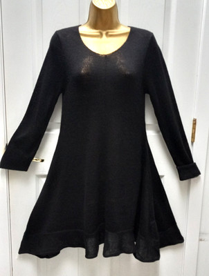 Peruvian Connection Pullover Dress S/M A-Line Ruffled Hem Black Baby Alpaca Wool