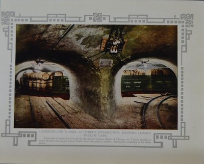 Antique Chicago Illinois Color Art Print Downtown Freight Tunnels 1908