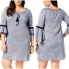 Style & Co Flare Sleeve Cotton Boho Tassel Beachy Mini Dress Women's Sz M