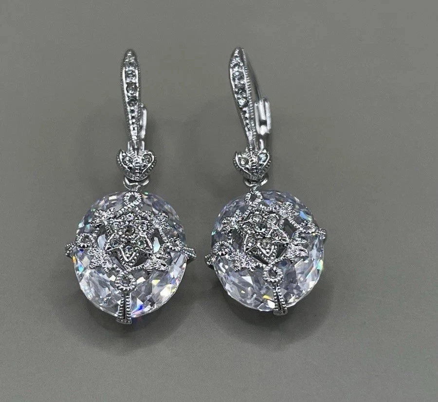 Nadri Women’s Earrings Pierced Rhodium Plated Crystal CZ Wedding - Image 2 of 4