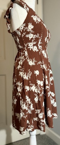 BILLABONG Forever Yours Mini Dress Brown White Floral Flutter Sleeves Women’s XS - Picture 8 of 19