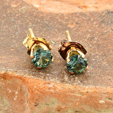 14k Yellow Gold Blue Topaz Gemstone Studs/Stud Earrings