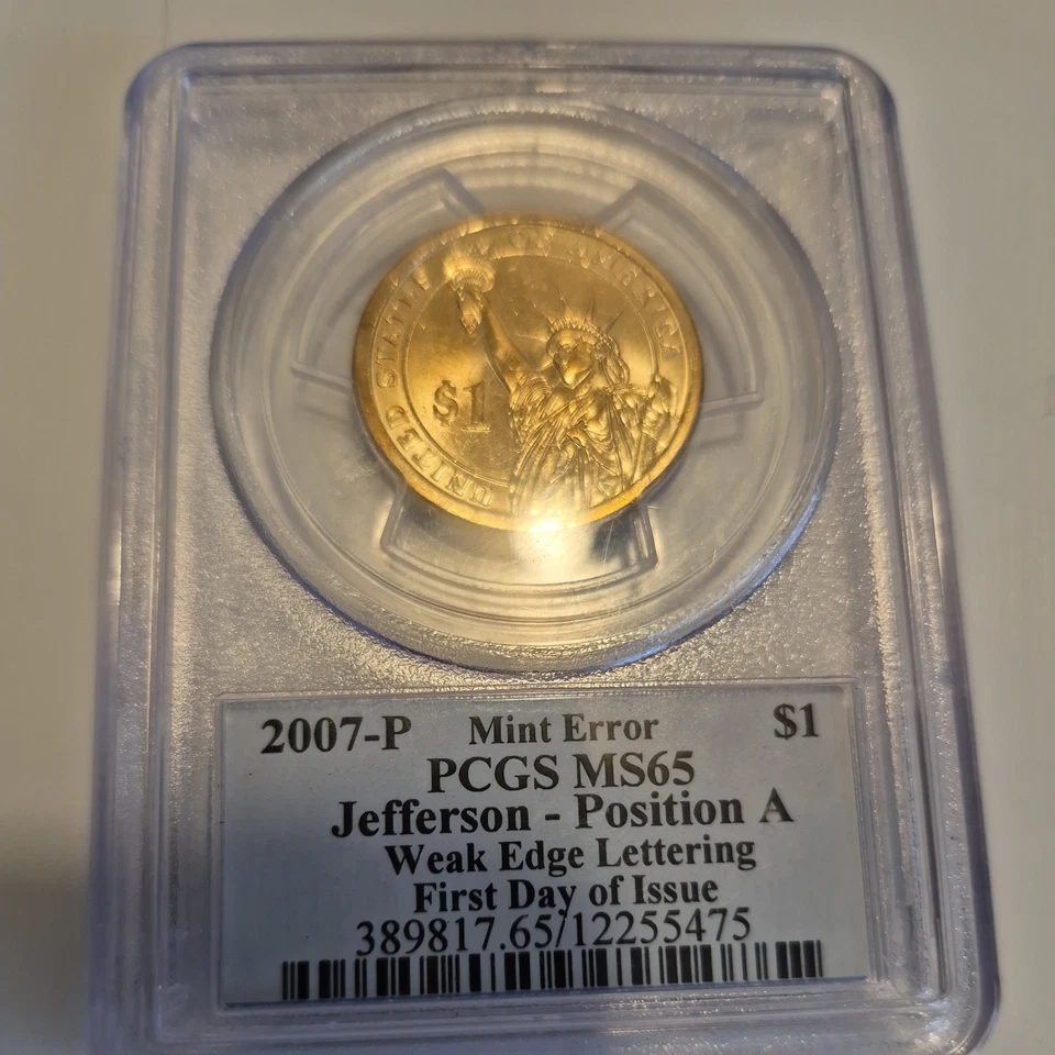2007-P JEFFERSON WEAK EDGE LETTERING POSITION A-PCGS MS-65 FIRST DAY OF ISSUE - Image 4 of 4