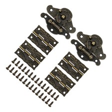 Vintage Schrankbeschlag Set 6tlg Bronze Scharniere und Riegel für Holzkisten