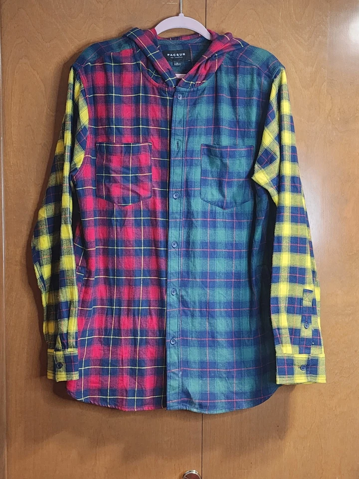Camisa con Capucha PacSun Colorblock Patchwork Franela a Cuadros Para Hombre Talla Grande  Foto 3 de 4