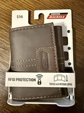 Genuine Dickies Men's Wallet-RFID Leather Extra Capacity Trifold-BROWN - NEW