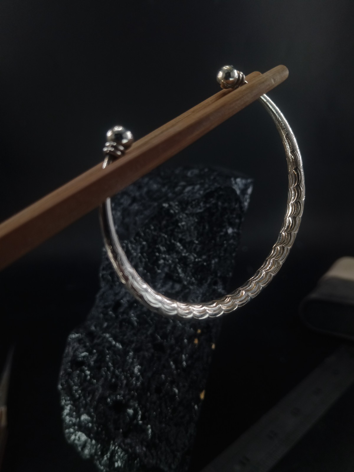 Sterling Silver Torque Bangle Engraved Vintage So… - image 1