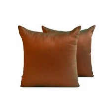 Rust & Green Art Silk Throw Pillow Covers, 16"x16" (Pack of 2)-Rust Green Luxury