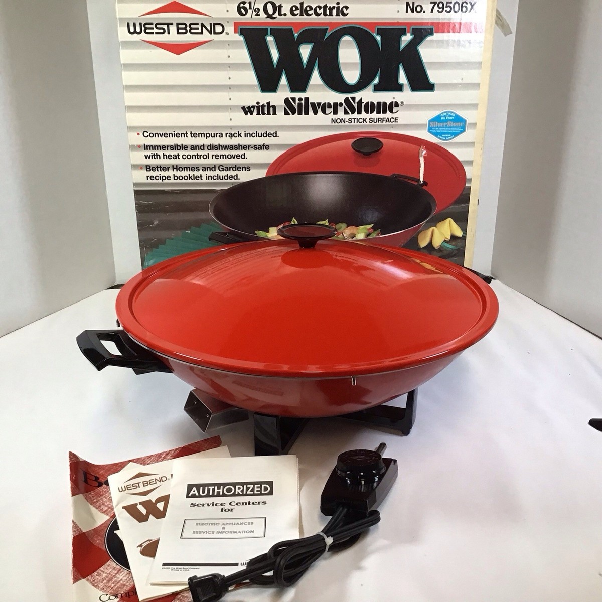 westbend 両手鍋 Vintage WESTBEND Electric Wok Silver Stone Non Stick Red Box