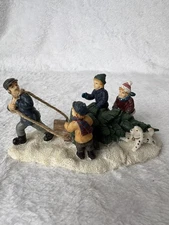 St. Nicholas Square Christmas Village 'Bringing Home the Tree' Man Children Dog