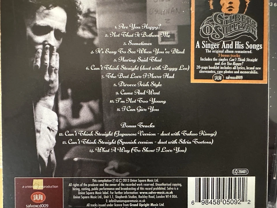 GILBERT O'SULLIVAN - Sounds Of The Loop Expanded CD Digipak 2013 Salvo - Image 2 of 2