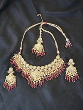 Bollywood IndianPakistani Women’s Jewelry 3piece Set W/tikka Sage Green&Maroon