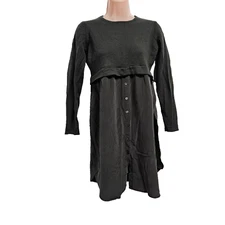 W by Worth Boho Artsy Top Tunic Women Size L Green Silk/Wool