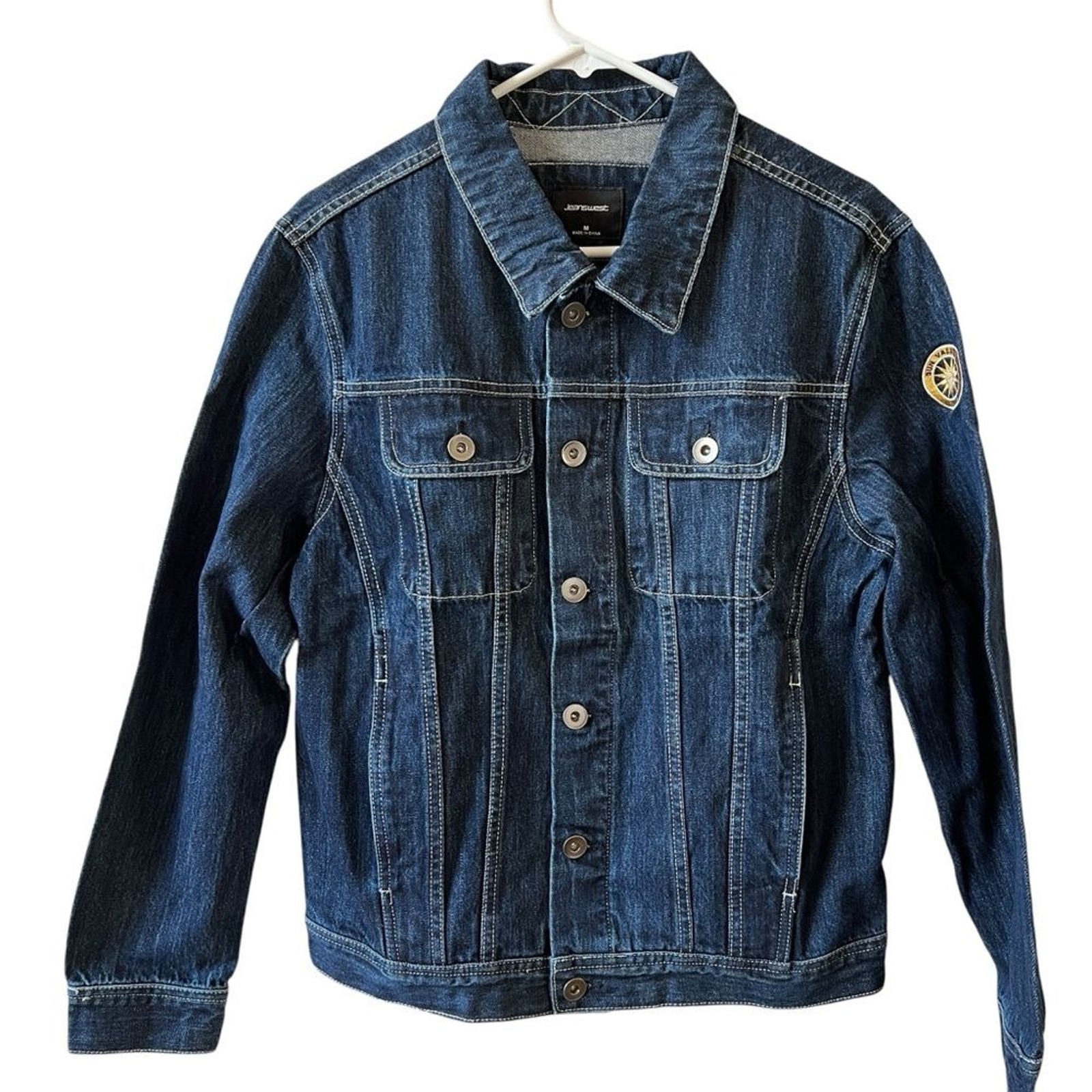 JEANS WEST CLASSIC DENIM JACKET TRUCKER RETRO SUN VALLEY 1936 PATCH MEN M-image