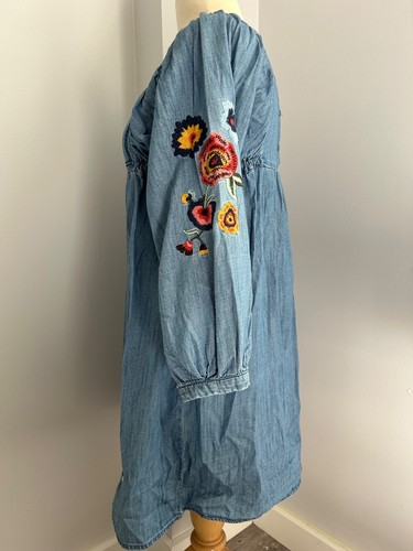 Girls' demin blue Zara Kids empire waist floral patchwork dress size 13/14 - Picture 2 of 16
