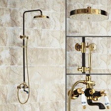 Gold Black Brass Bathroom Rainfall Shower Faucet Set w Tub Rain Taps Kit 2rs921