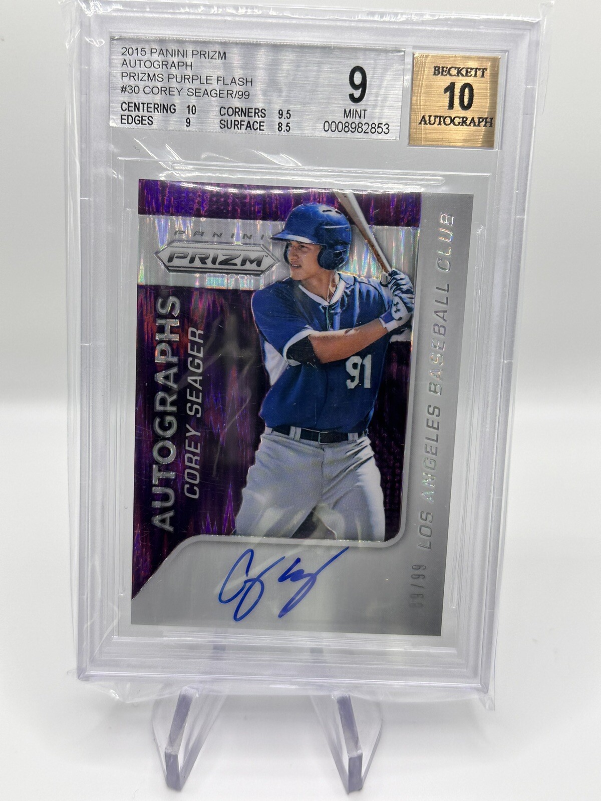 2015 Panini Prizm Corey Seager Auto Dodgers Rookie Purple /99 BGS 9