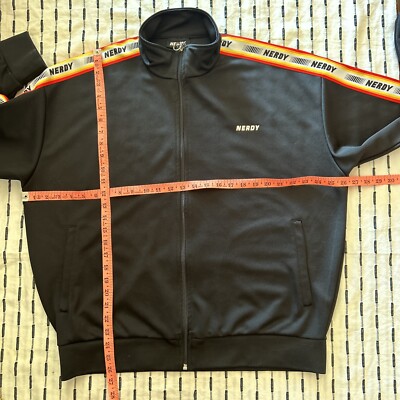 Nerdy Logo Tape Track Jacket Men Athletic Long Sleeve Black