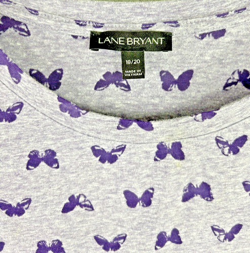 Lane Bryant 18 / 20 Purple Burn Out Butterflies Slit Sleeves T Shirt Cottage - Picture 8 of 14