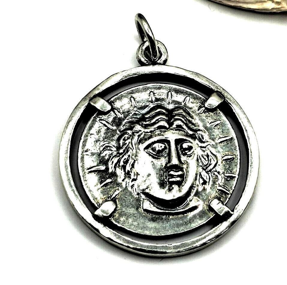 Ancient Greek Coin Apollo God Of Sun Helios Sterling Silver 925 Pendant - Image 2 of 4