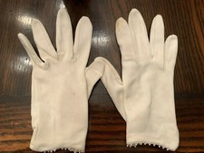 Vintage White Cotton Pearl Beaded trim Gloves - size 6 Aprox- wedding communion