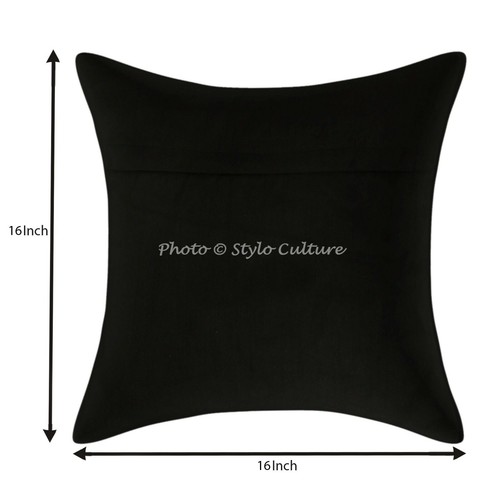 Ethnic Polydupion Decoration Home Cushions Black Jacquard Floral Pillow Covers - Picture 2 of 3