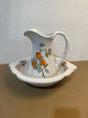 Royal Haeger Pitcher & Bowl Poppies 10'' Tall Floral