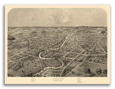1868 Ypsilanti MI Vintage Old Panoramic City Map - 20x28