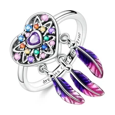 MULA CZ Heart Dream Feather Finger Ring For Women Jewelry 925 Sterling Silver