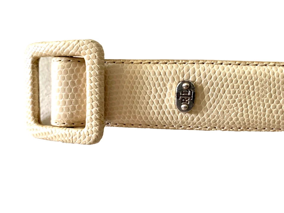 Cinturón RALPH LAUREN MARFIL Cuero Genuino Italiano Serpiente Hebilla Repujado Talla M Foto 2 de 4