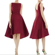 Alfred Sung Burgundy Sateen Twill High Low Cocktail Dress Size 20 $208 D697