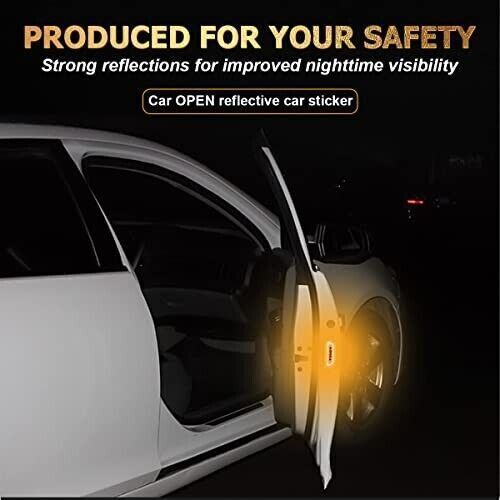 4PCS Adesivo Giallo Porta Auto Aperta Avviso Riflettente Sicurezza Notturna Luminoso Decalcomania - Foto 6 di 10