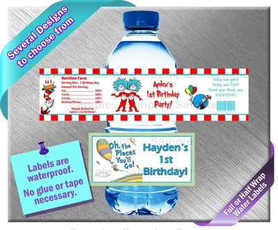 Dr Seuss Thing 1 2 Water Bottle Labels Birthday Party Baby