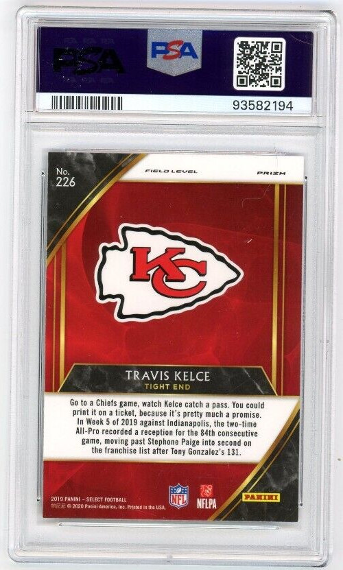 2019 Panini Select Field Level Zebra Prizm #226 TRAVIS KELCE PSA 9 Mint Chiefs view 2