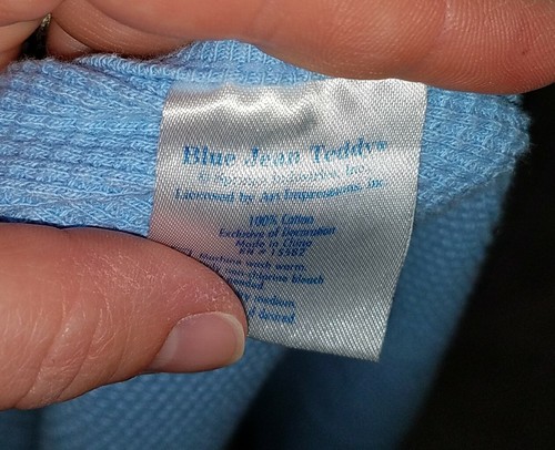 Blue Jean Teddys Bear Waffle Knit Thermal Blanket Dog Baby Boy Lovey SPOT AS IS - Picture 4 of 6
