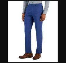 Perry Ellis NEW NWT Mens Slim-Fit Tonal Windowpane Dress Pants Golf Blue 34x30