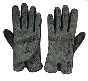 Grandoe-Women-Leather-Winter-Gloves-Size-L-Black-Snakeskin-Combination-Insulated