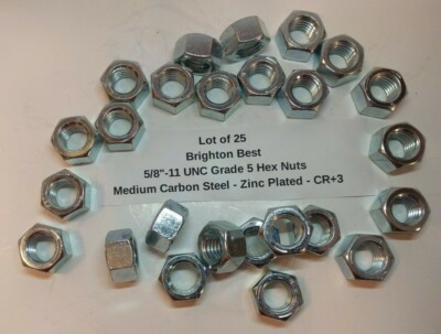 (Qty 25) 5/8''-11 Hex Nut - Grade 5 - Carbon Steel - Zinc Plated - Coarse - CR+3