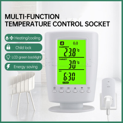 LCD Backlight Wireless Temperature Control Socket Heating Cooling  Thermostat